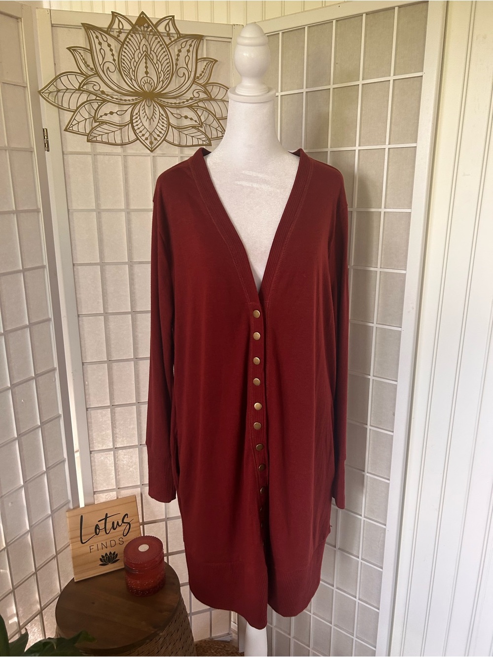 Zenana Outfitters Burgundy Snap-Front Long Cardigan 1X